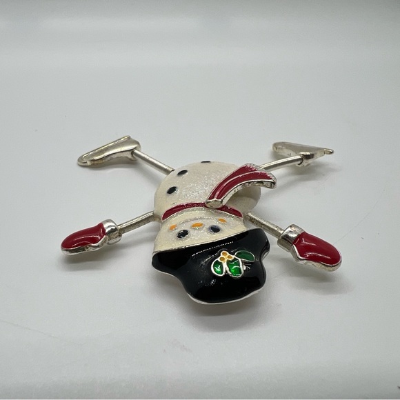 Silver Enamel Snowman Brooch With Spring Legs - Picture 7 of 9